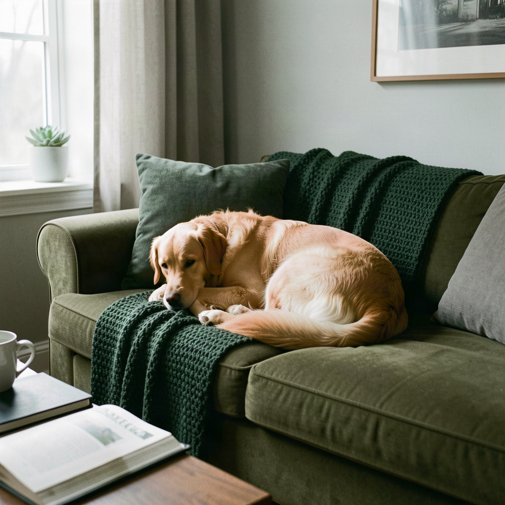 A dog relaxing at home